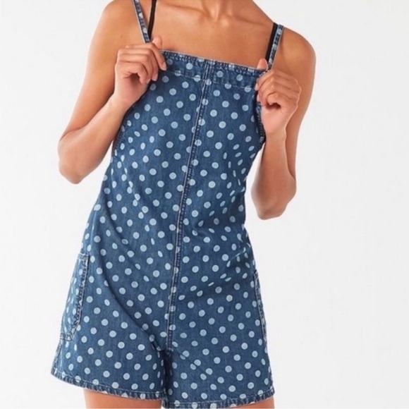 BDG Pants - Urban Outfitters BDG Monaco Polka Dot Romper Shortalls Denim Size Small